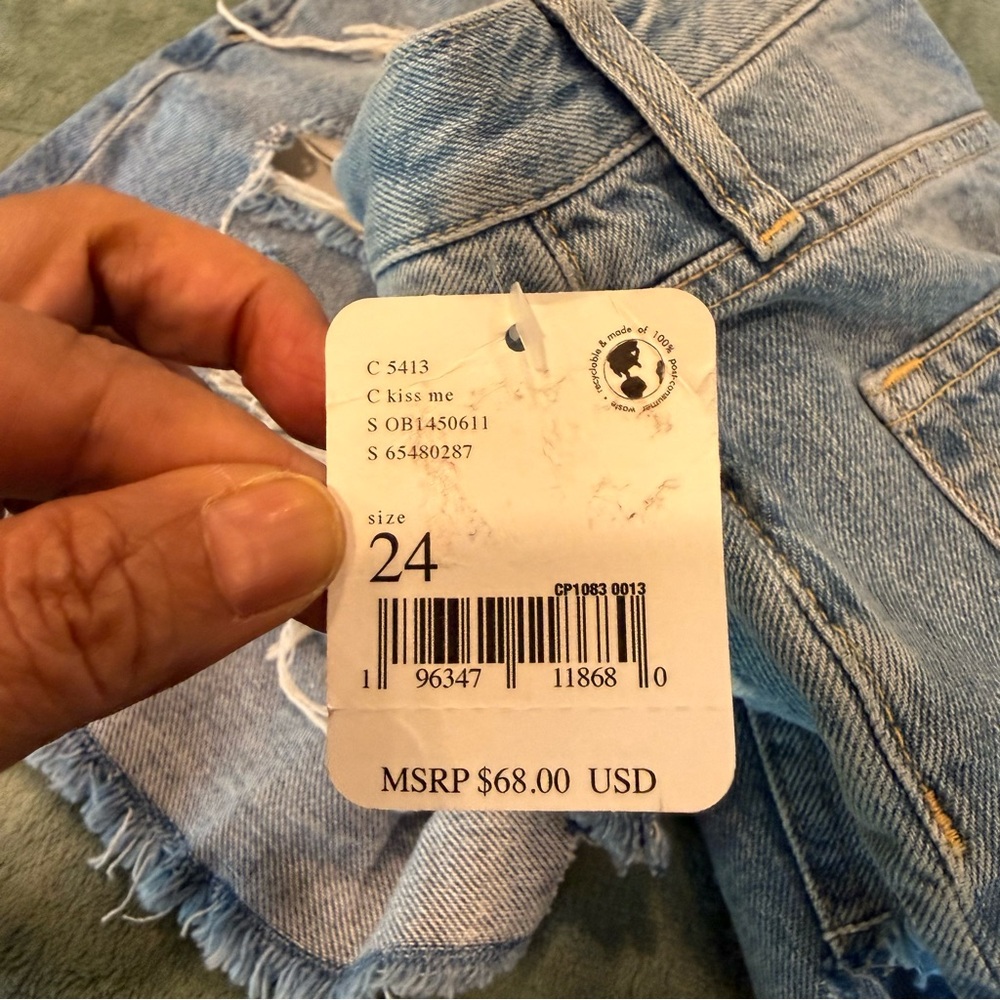 Free People Light Blue Distressed Denim Shorts 24 - Picture 4 of 14